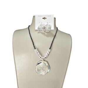 Christopher & Banks Women's Black Corded Silver Plated Necklace & Earrings NWT